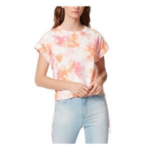 FRAYED Womens Orange Tie Dye Short Sleeve Crew Neck Top S
